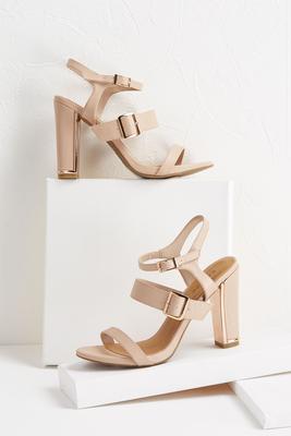 strappy nude block heels