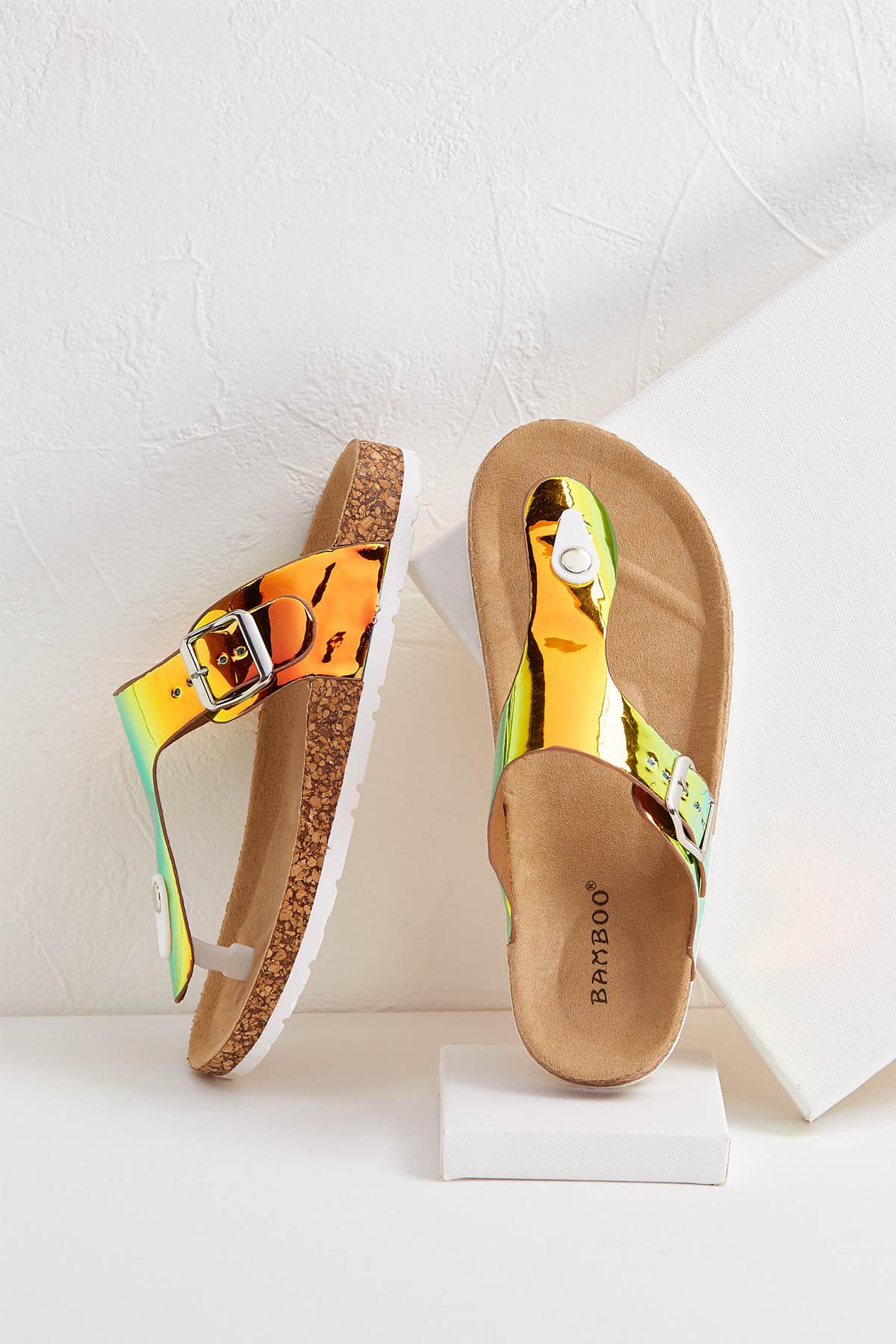Hologram Buckle Thong Sandals
