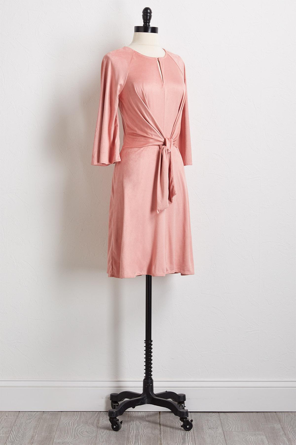 Faux Suede Tie Front Dress