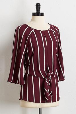 wine stripe tie front top