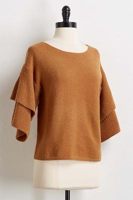 cognac tiered sleeve sweater