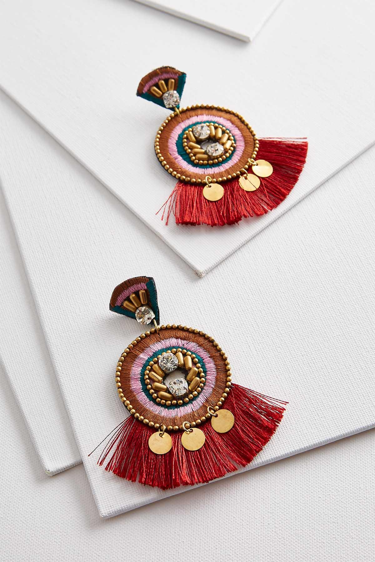 Circular Embellished Tassel Earrings