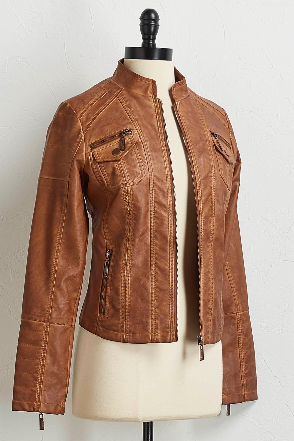 Versona zipper sleeve faux leather jacket