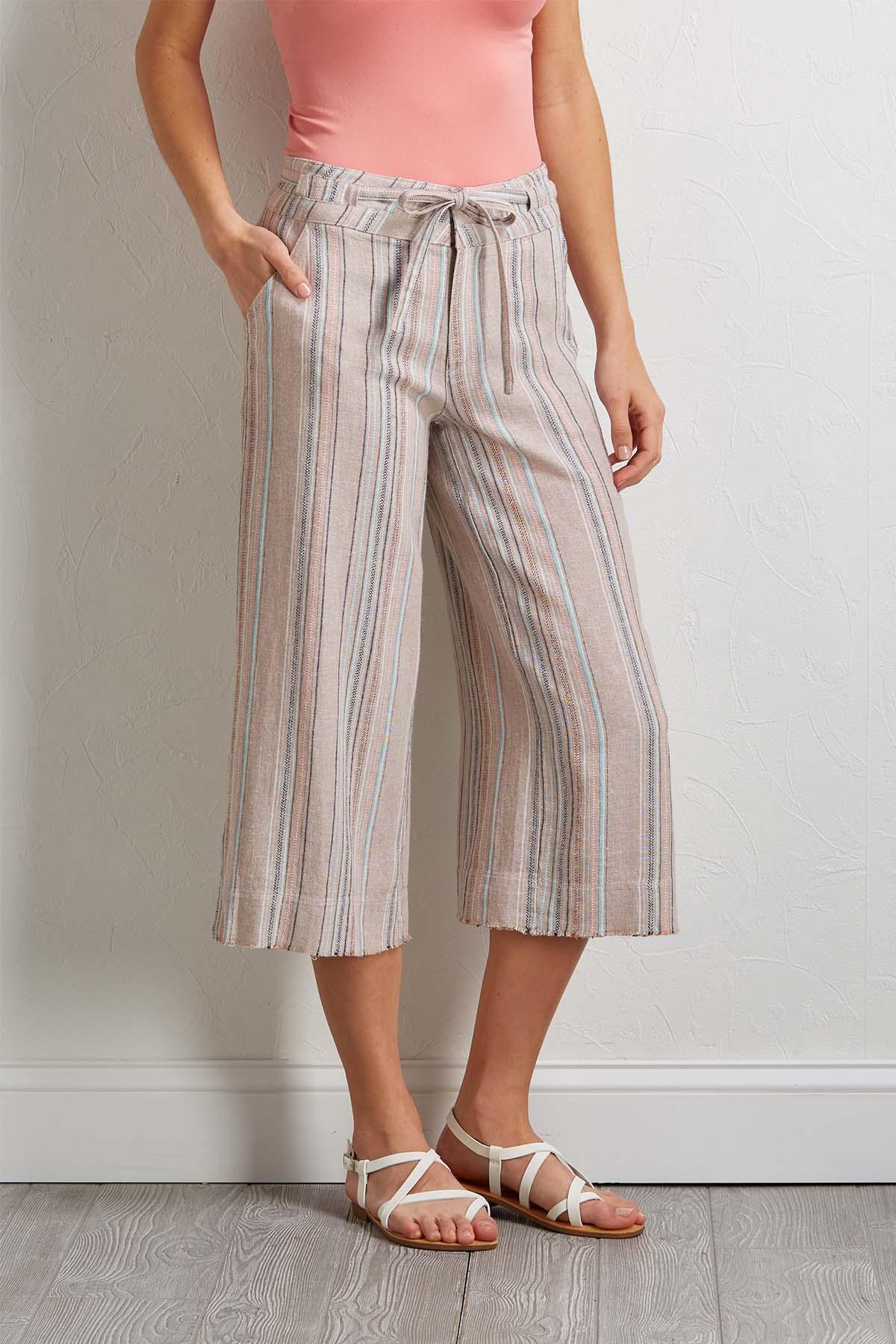 women's striped linen pants