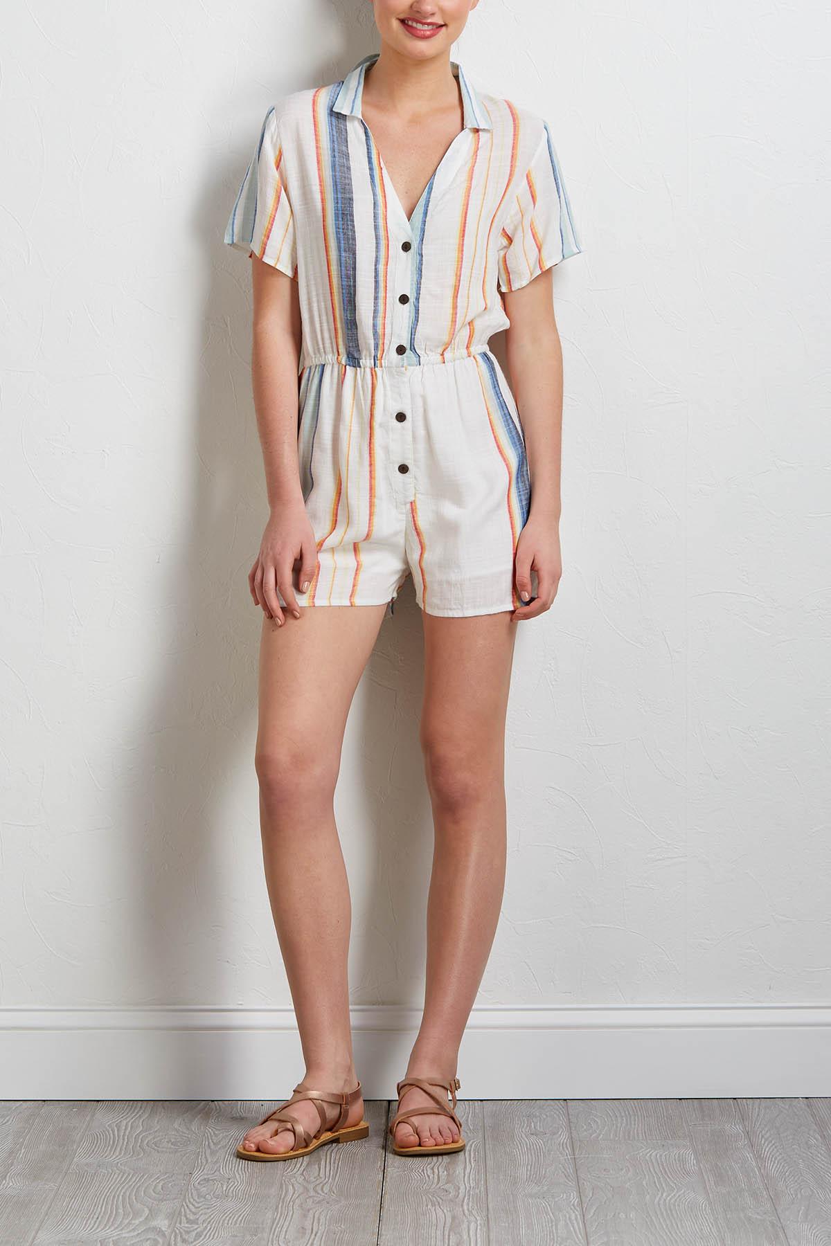 Versona multi stripe linen romper