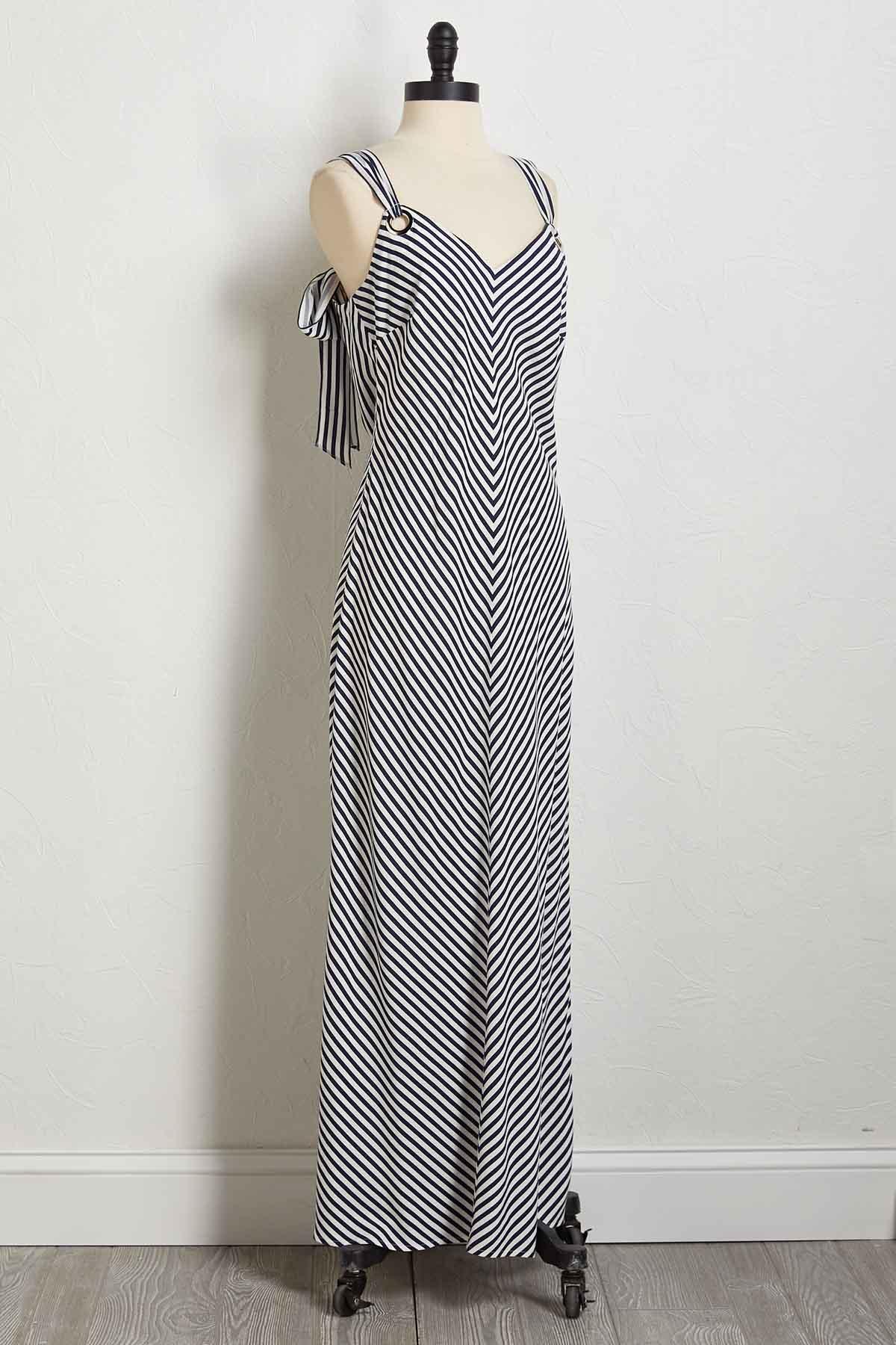 Versona striped grommet tie maxi dress