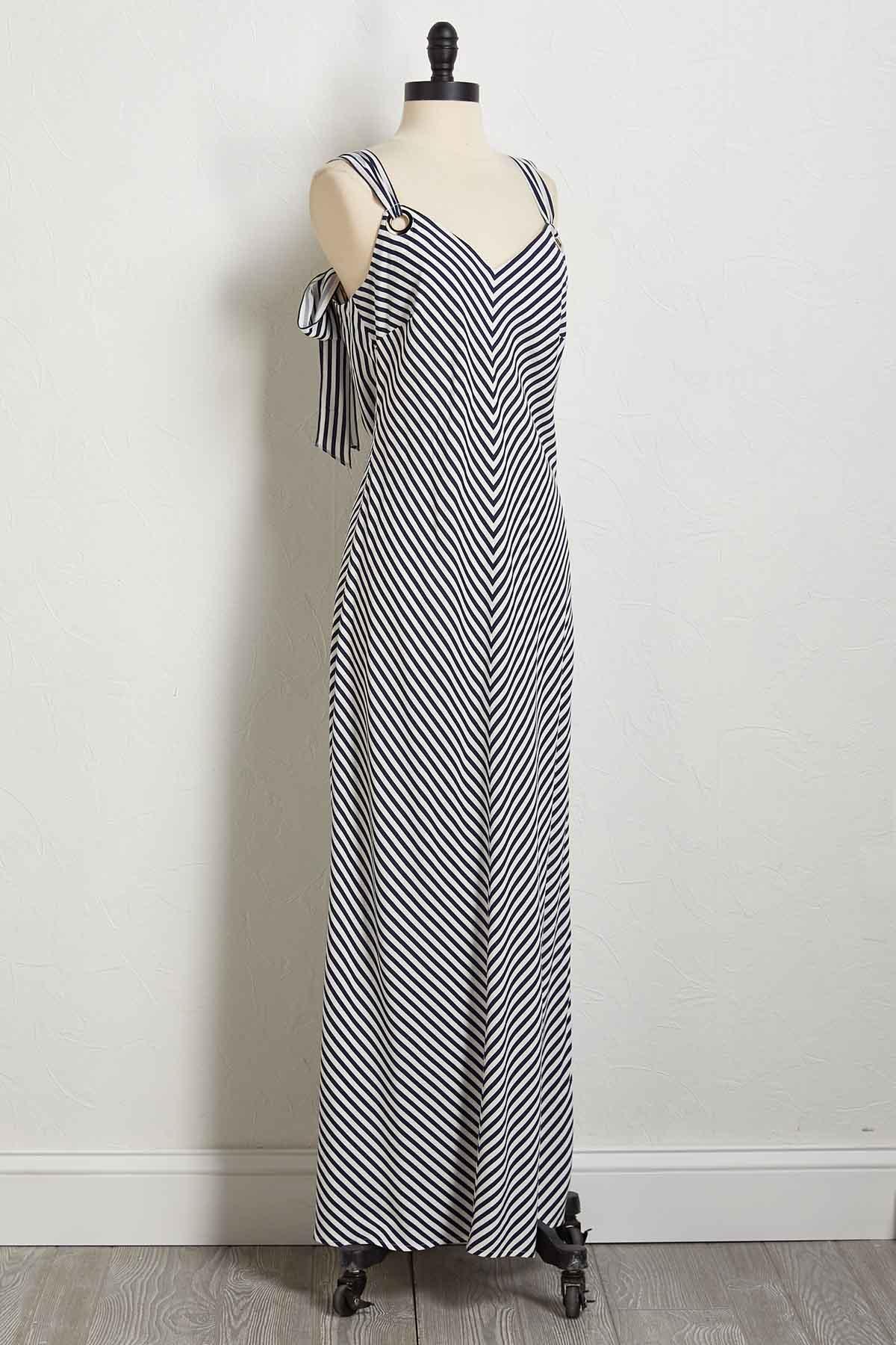 Versona | striped grommet tie maxi dress