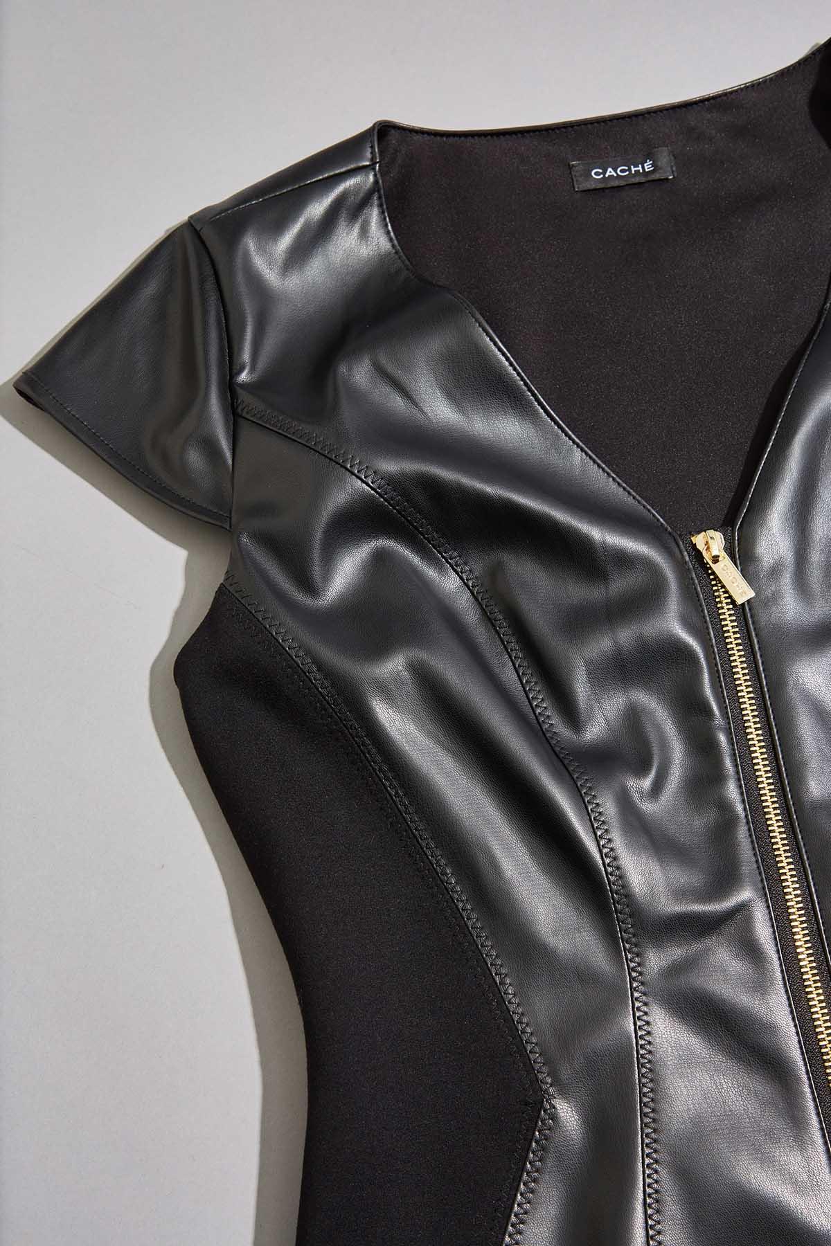 Versona | cache faux leather panel dress