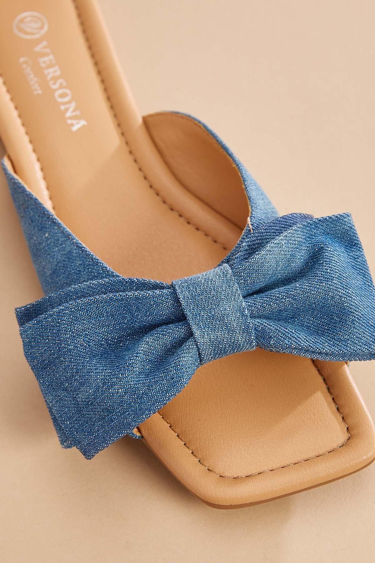 Womens Sandals Blue Jean Sandals With Bow Denim Bow Espadrille