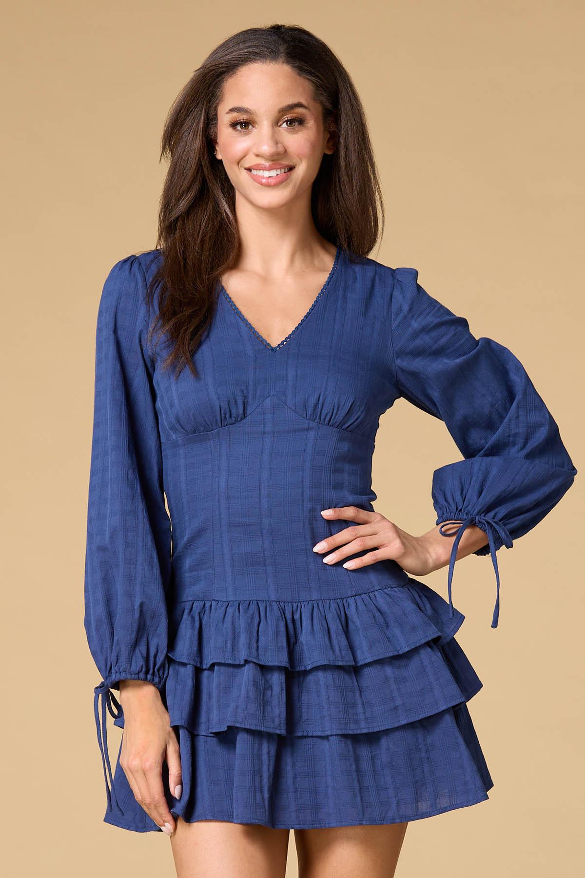 light blue formal maxi dress ROBBIE Aruba Blue Denim Zip-Up Collared Women's Mini Dress – Steve Madden main image 1