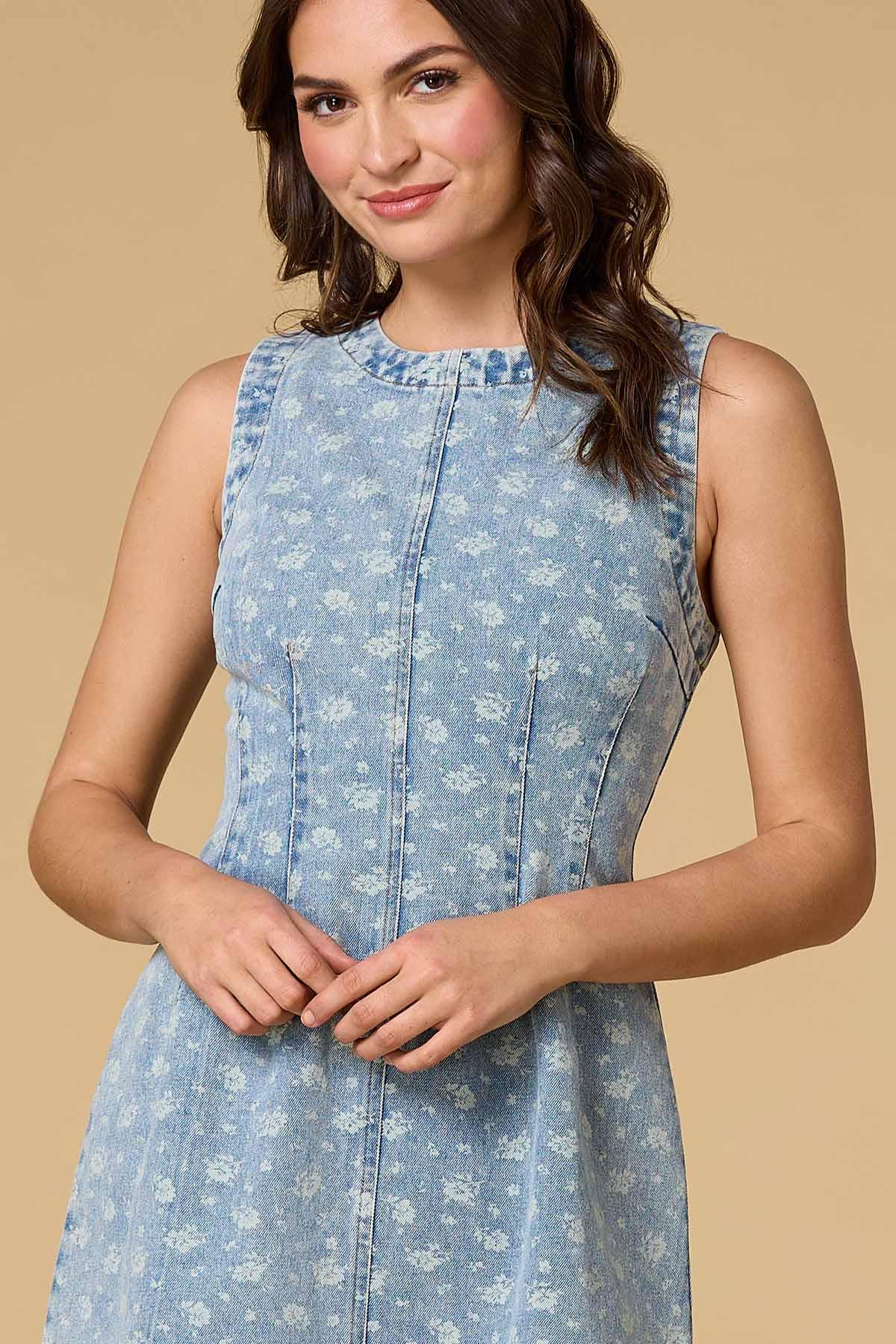 tiered denim dress WOMEN'S LONG SLEEVE TIERED DENIM BABYDOLL MINI DRESS main image 1
