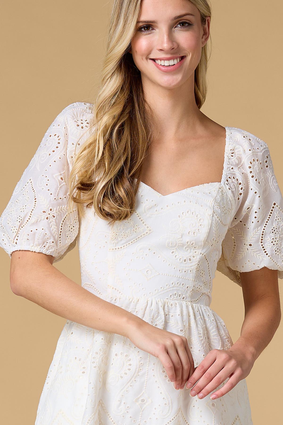 eyelet design dress NAVY EYELET MIDI DRESS M