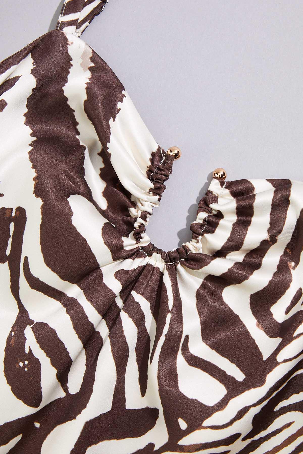 brown zebra print midi dress Petite Brown Zebra Print Puff Sleeve Dress Ro&Zo