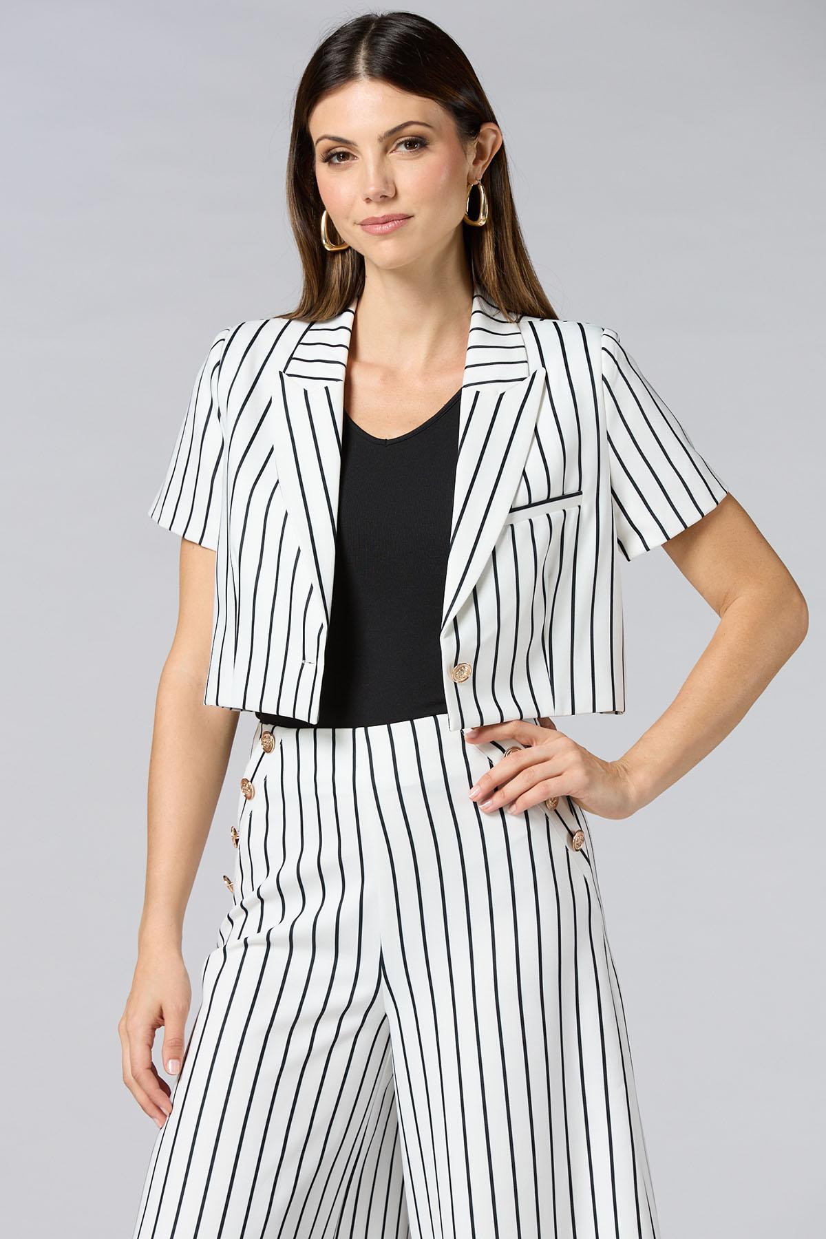 Versona | cache black white stripe cropped jacket