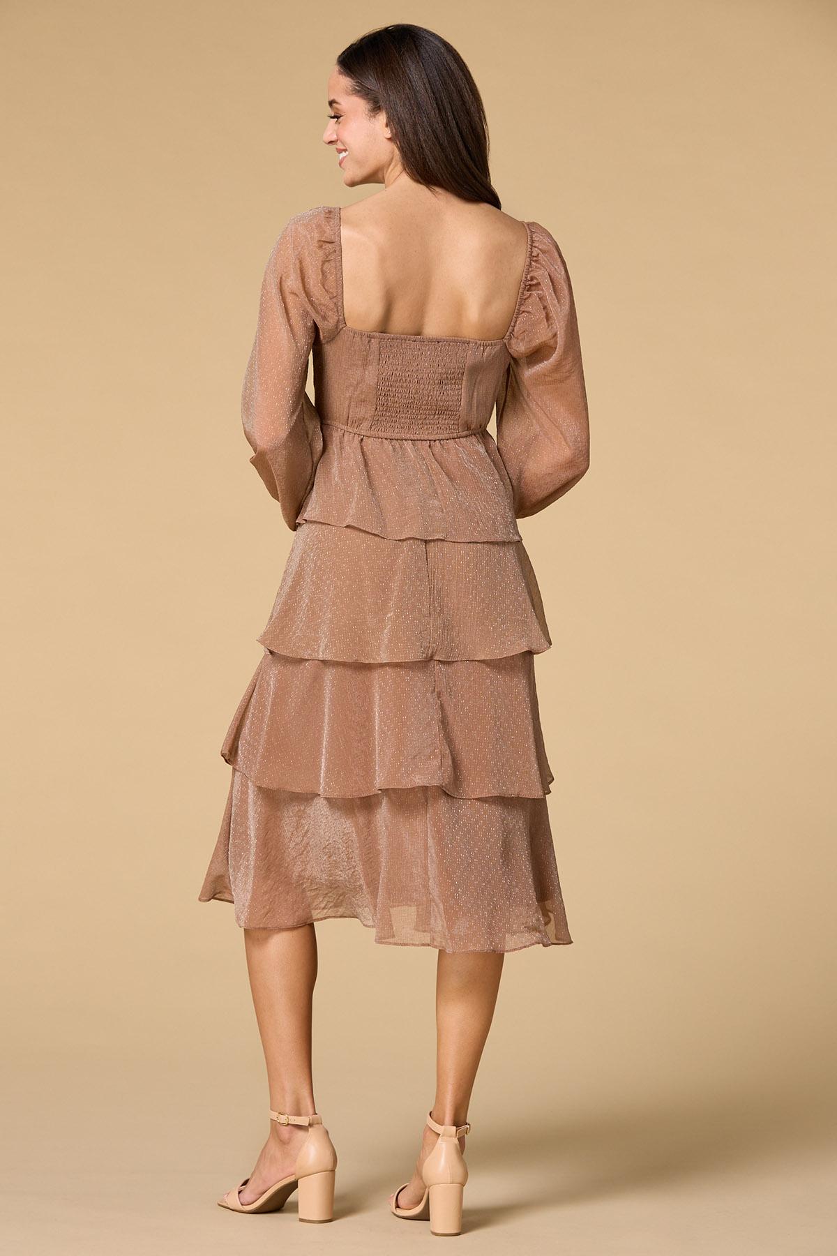 brown tiered midi dress Mocha Tiered Midi Dress