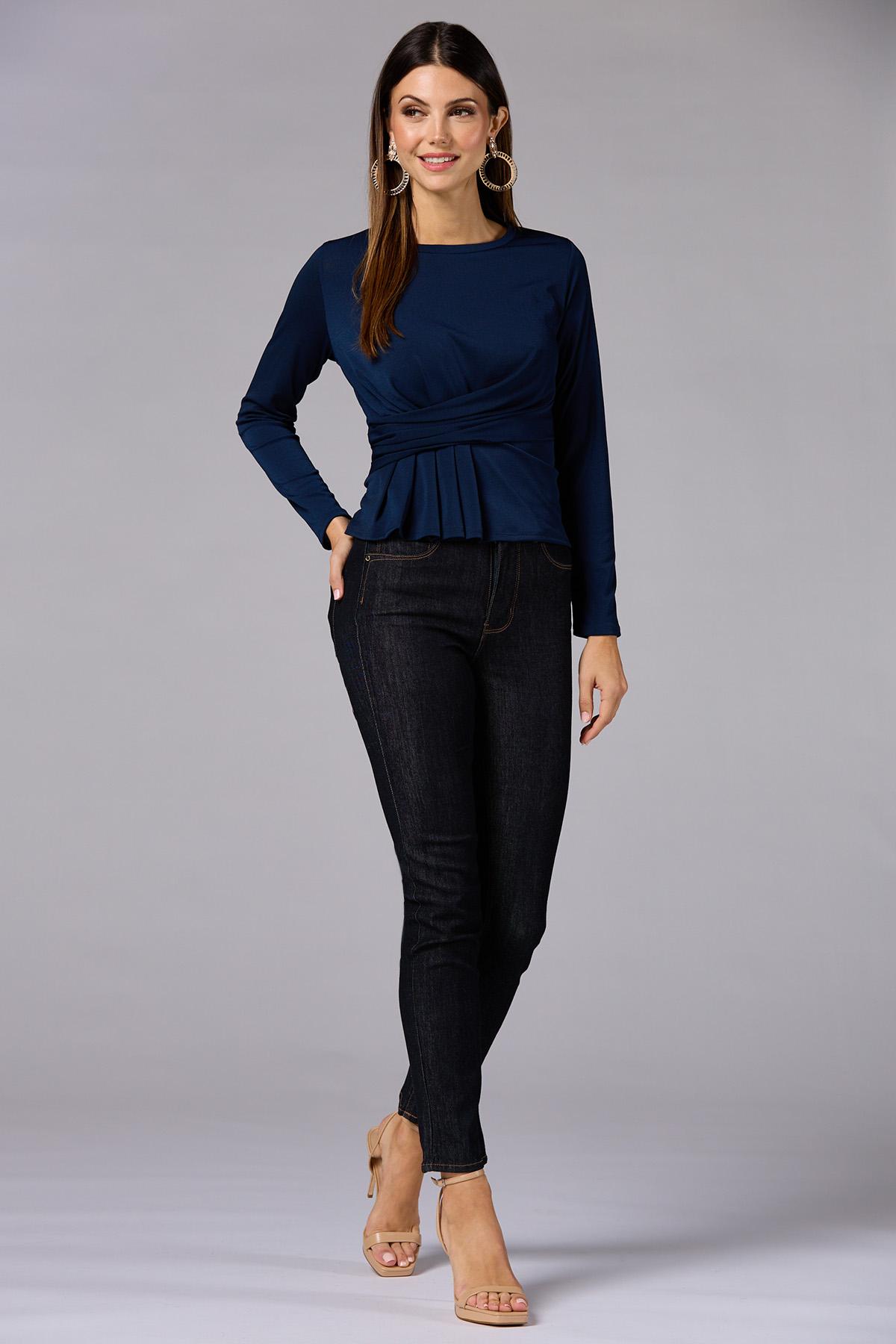 Versona | cache wrap side knit top - navy