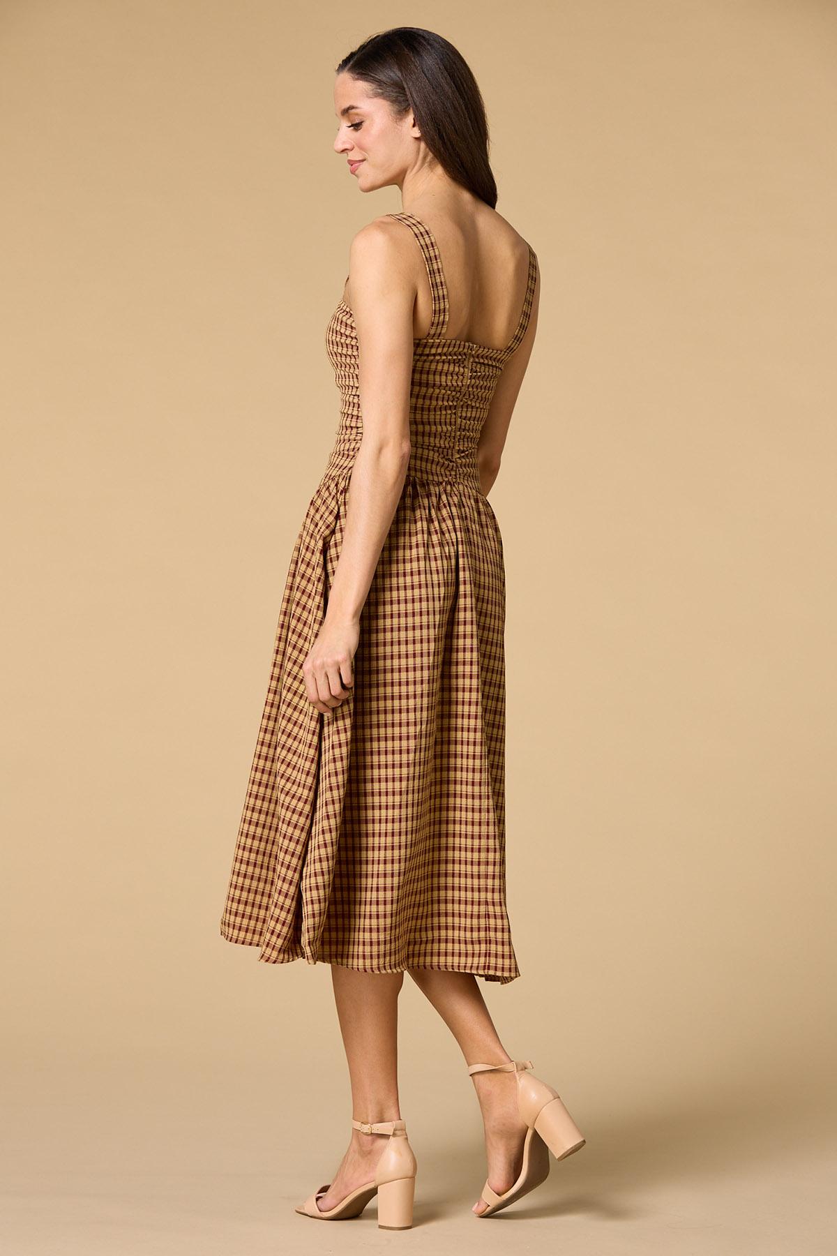 peony brown check holiday midi dress MARGOT SLIP MIDI DRESS BROWN CHECK – Fayt The Label