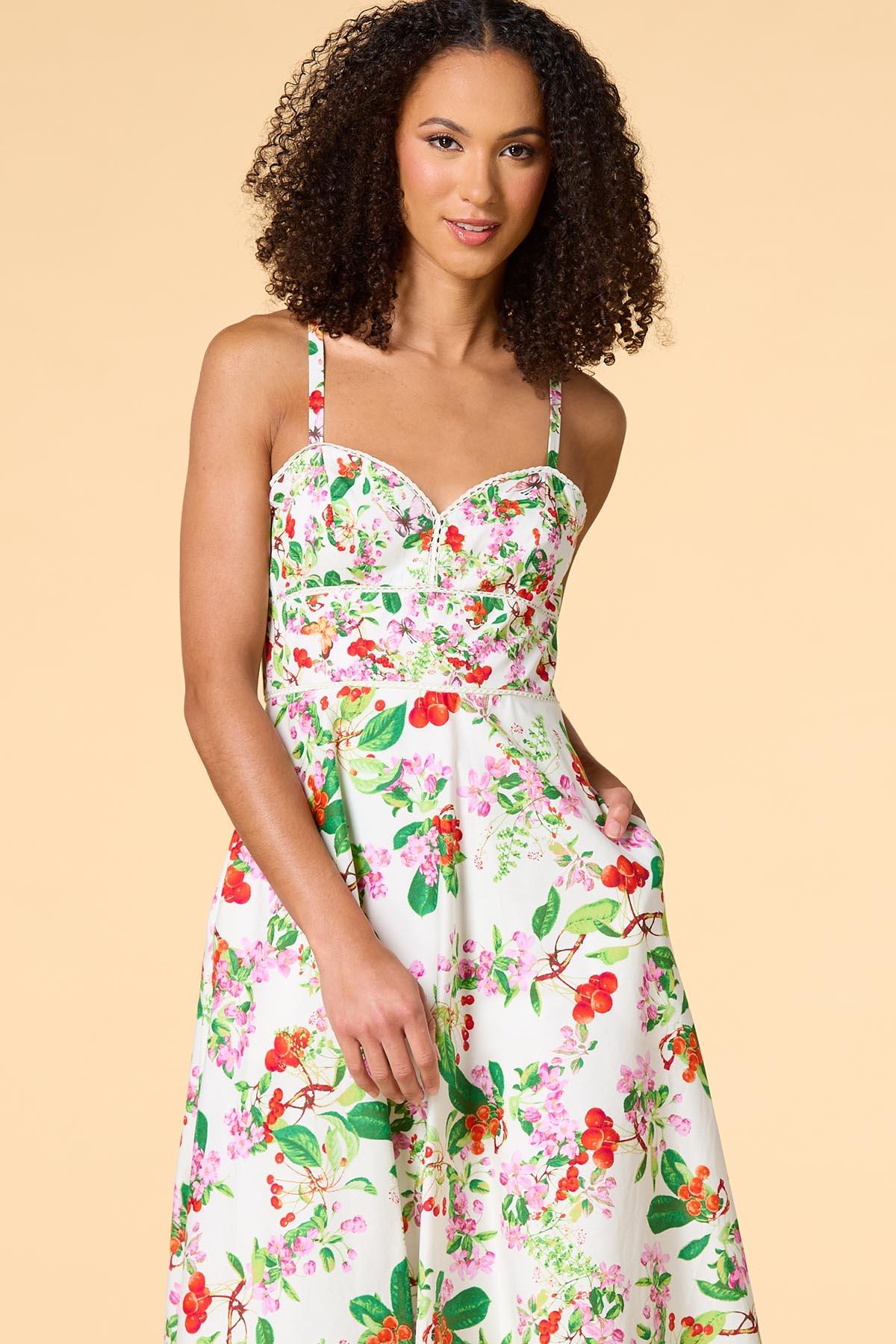 cherry print dress Summer Pinup Cherry Print White Halter Dress