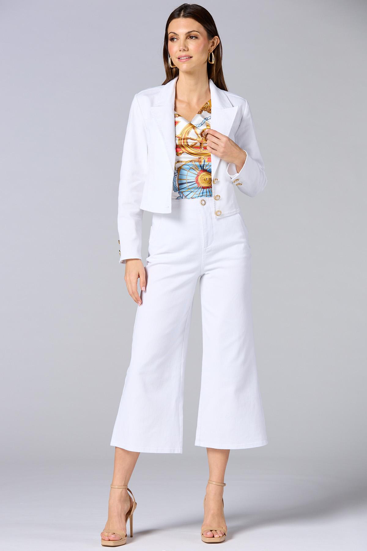 Versona | cache cropped white denim blazer