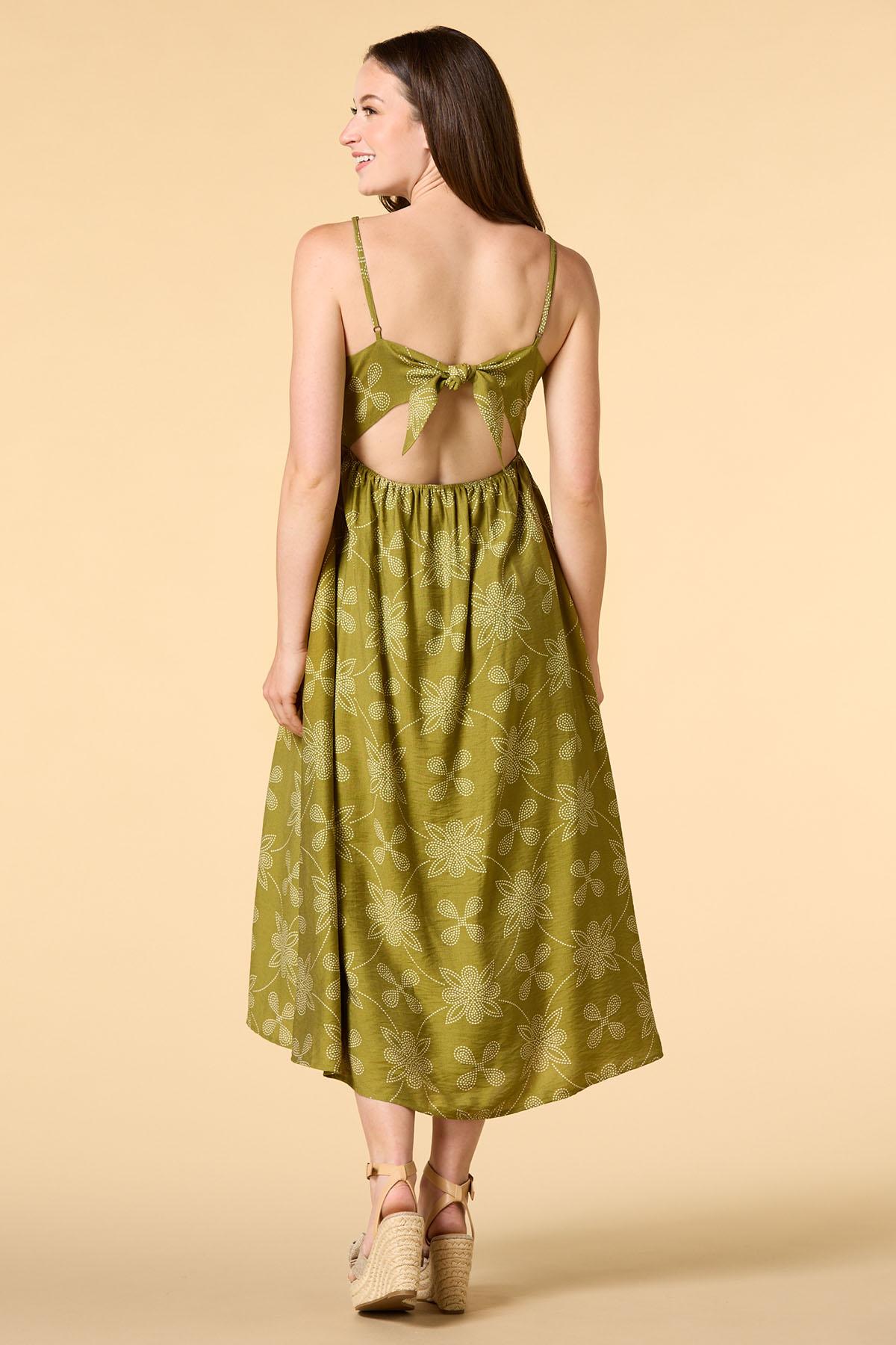 forest green floral dress Forest Green Floral Crossover Neckline Midi Dress main image 1