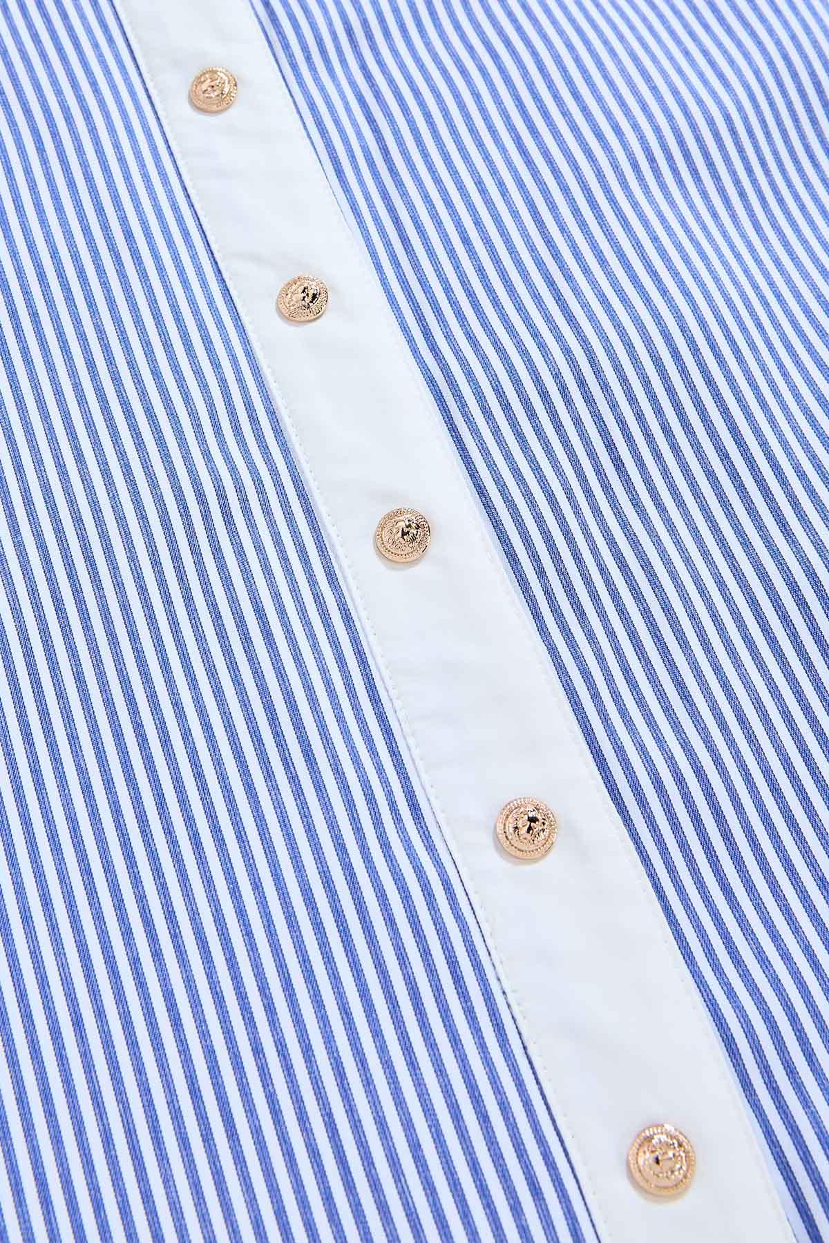 princess polly baby blue dress Striped midi dress with belt Woman, Light blue main image 1