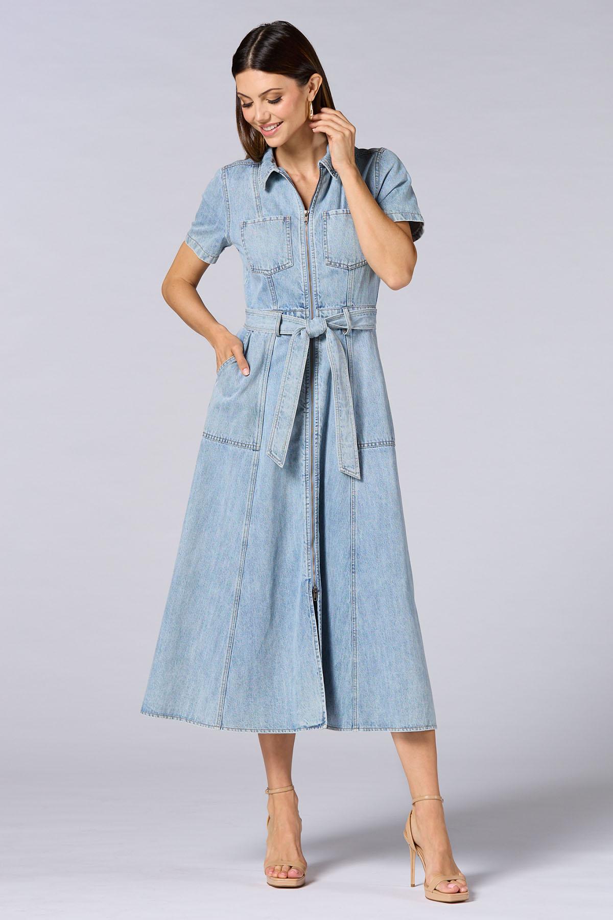 zip front dress Karen Kane Sleeveless Up Travel Dress, M, Navy Short sleeves Versona | cache zip front