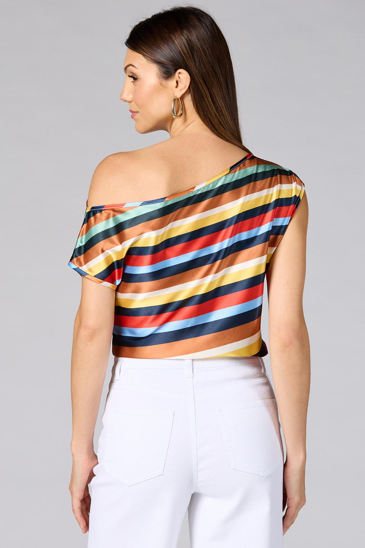 Versona | cache off the shoulder multicolor stripe top