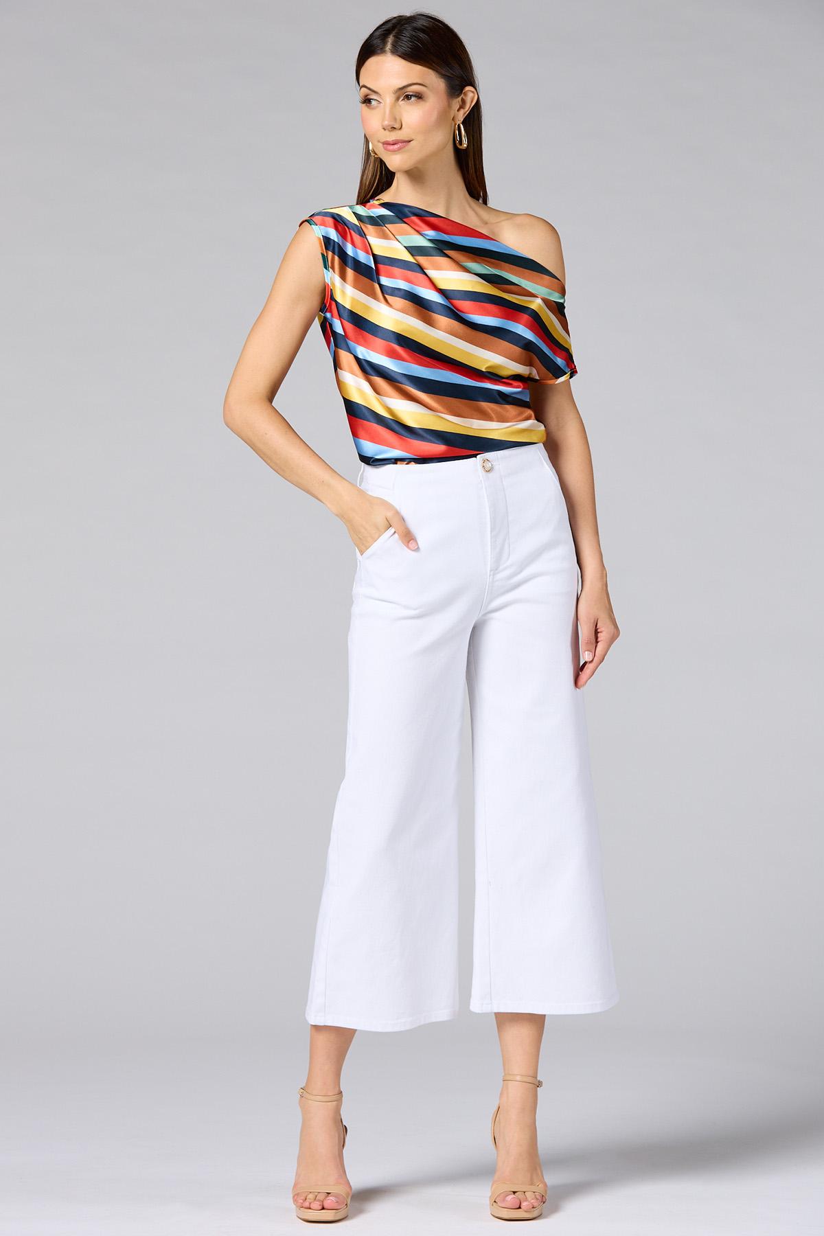 Versona | cache off the shoulder multicolor stripe top