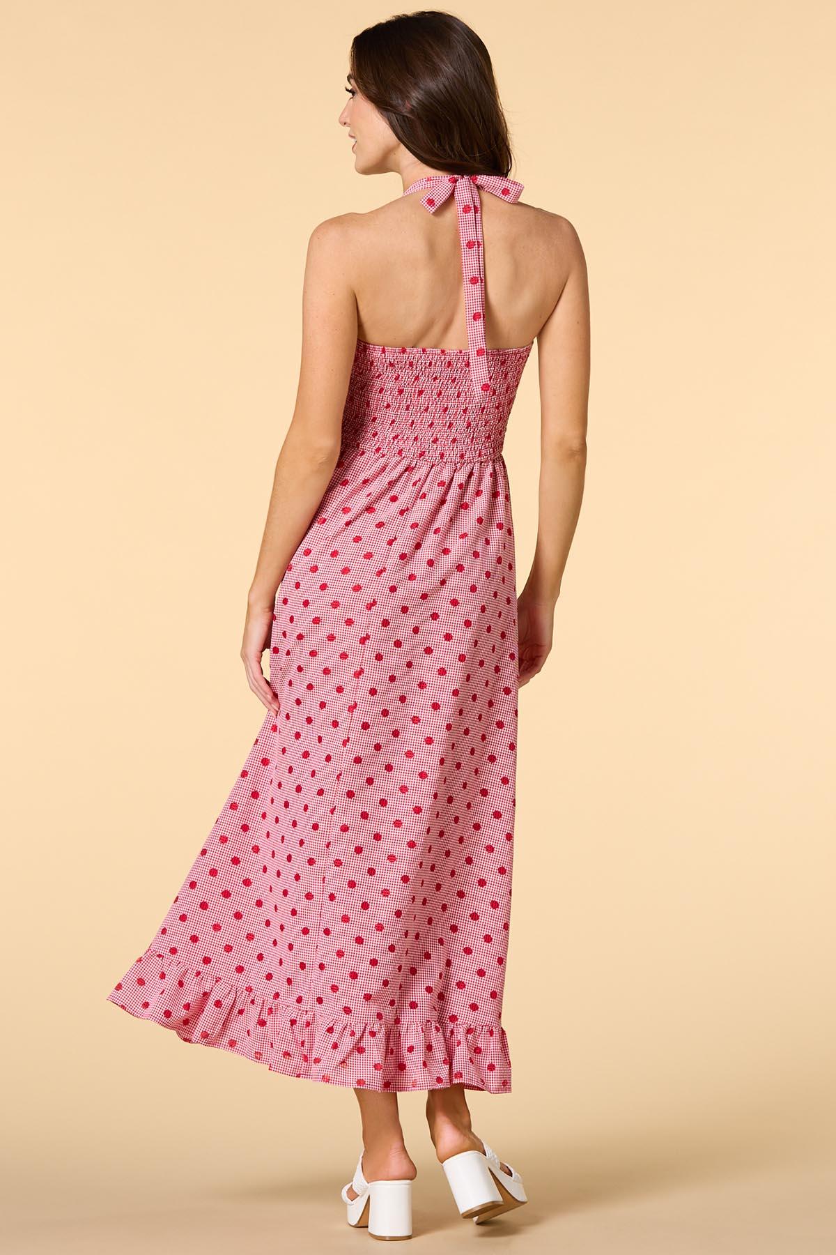 open lace back dress Girl's Polka Dot Park Day Applique Dress in Pink Size 5 main image 0
