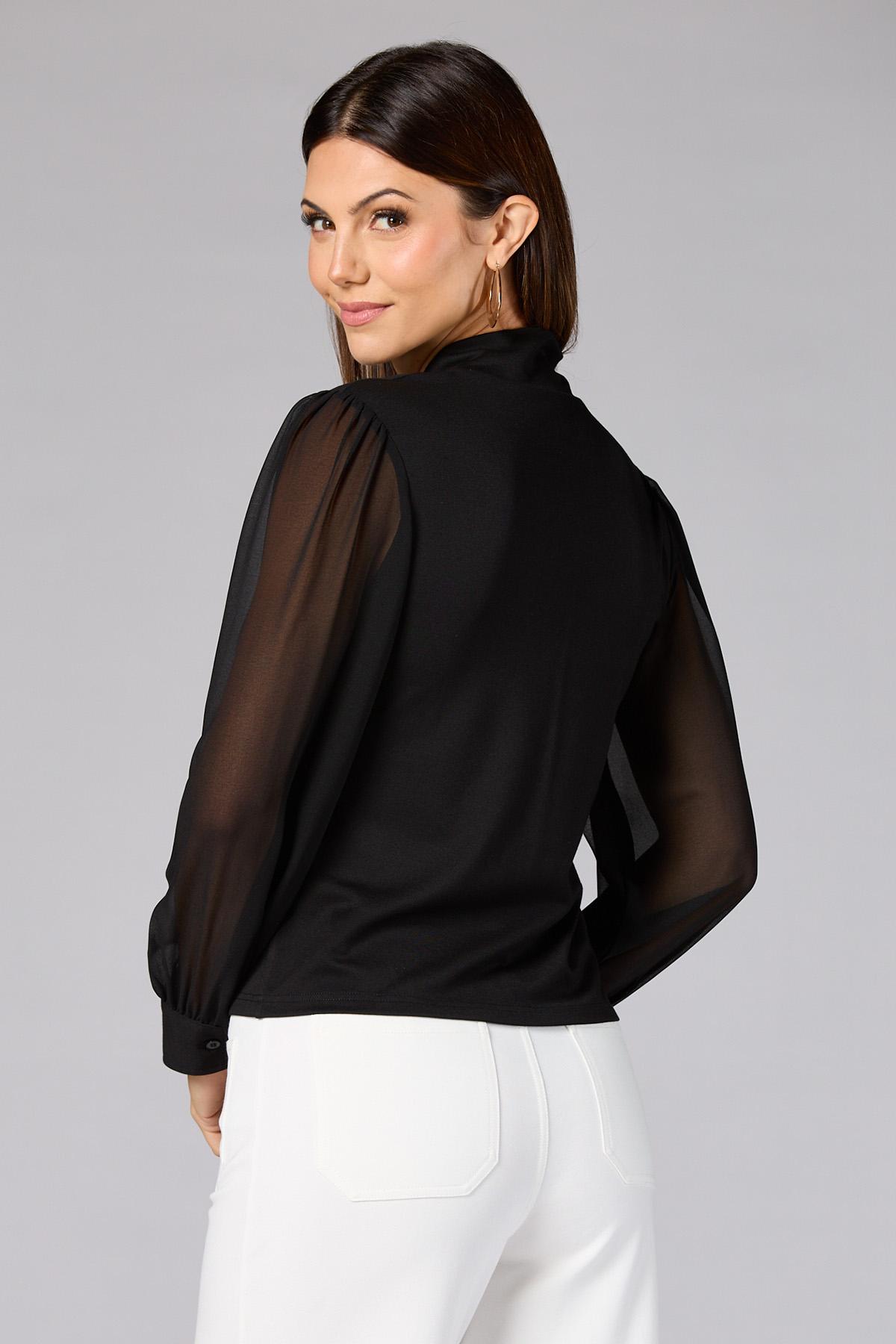Versona | cache sheer sleeve zip front blouse