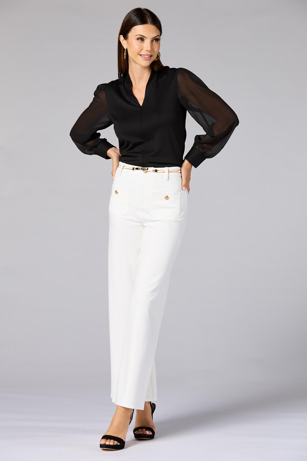Versona | cache sheer sleeve zip front blouse