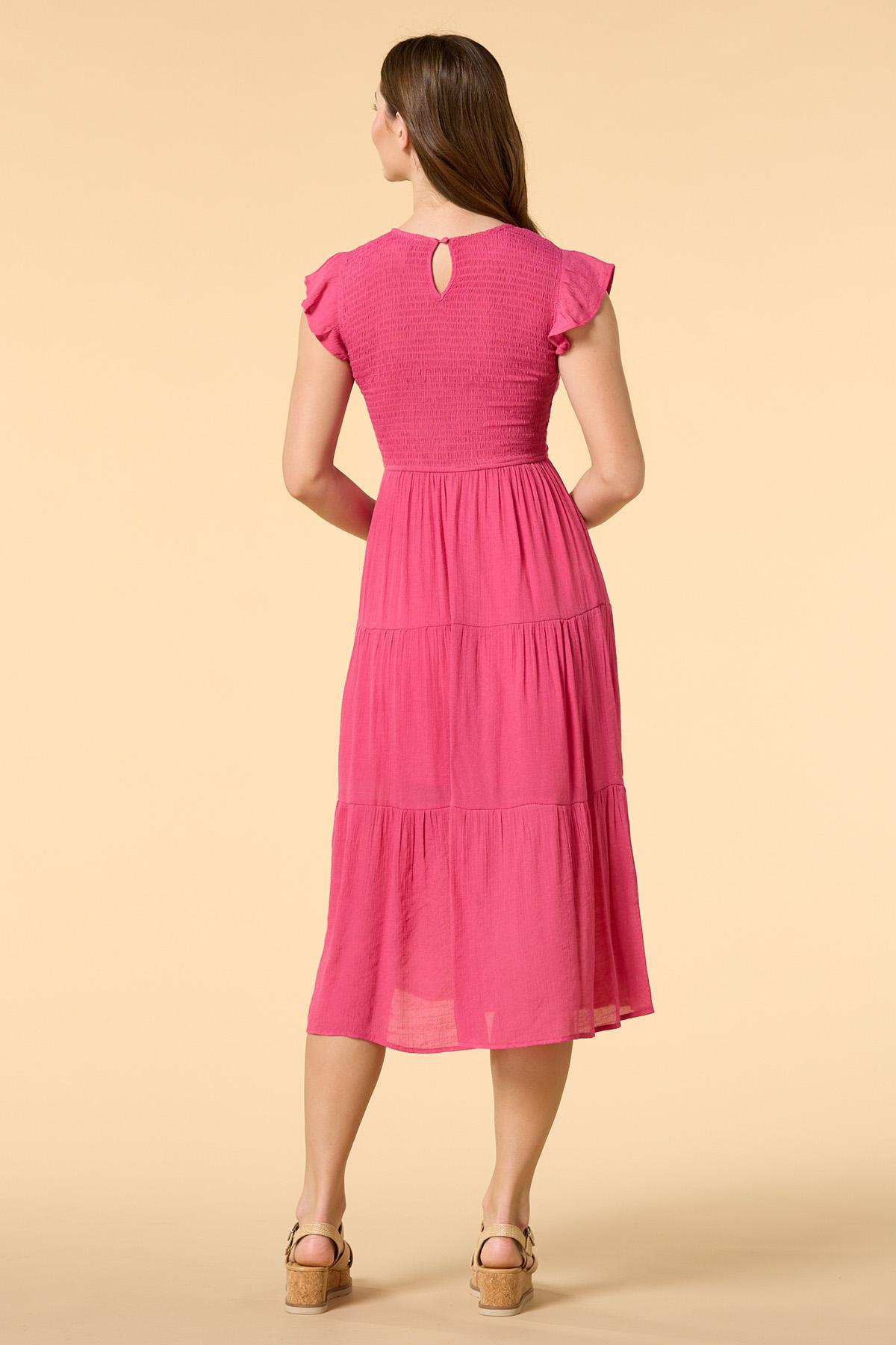 pink smock midi dress The Bryan Smocked Midi Dress in Pale Pink Large