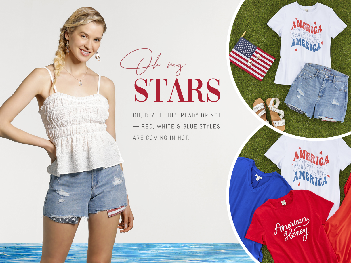 oh my stars. oh, beautiful. ready or not red, white and blue styles are coming in hot.